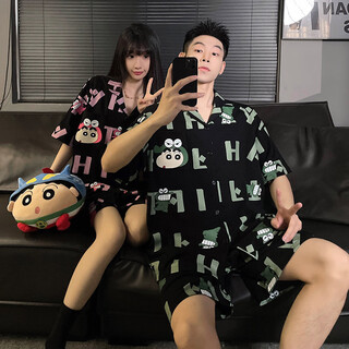 红豆（Hodo）情侣睡衣女士春秋冬季长袖长裤可爱男家居服三件套装夏天 【短袖短裤】蜡笔小新 M 女L(建议身高158-167c，体重100-12