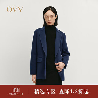 Ovv autumn and winter hot sale women's peaked collar simple one button casual commuting wool suit jacket navy blue m