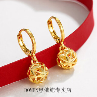 Shuangyi laofeng gold store style 24iki gold plated earrings imitation 999 pure gold earrings new women's transfer bead earrings plated 18k 2.7g