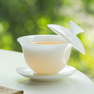 Eight thousand rows of ice jade porcelain high-end three-cai bowl tea set for one person high-end dehua mutton-fat jade white porcelain kung fu tea cup