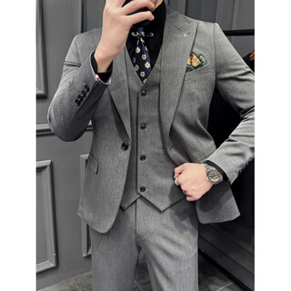 Saint angelo suit men's high-end business formal wear high-end sensible lapel collar groom's knot wedding casual suit suit for men one button - medium gray suit + vest + pants with free shirt/belt/collar s recommended weight 80-95 jin jin is equal to 0.5 kg wear