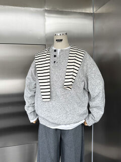 Weere henry collar sweater men's autumn and winter lazy loose-feeling pullover sweater light gray s s