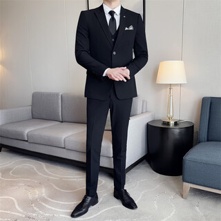 Less is more lilang suit men's three-piece business formal dress groomsmen groomsmen wedding dress casual suit black s