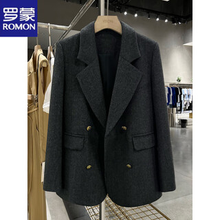 Romon woolen suit jacket for women 2025 new autumn and winter dark gray twill korean version slimming high-end internet celebrity small suit dark gray xl 115-130jin jin equals 0.5 kg
