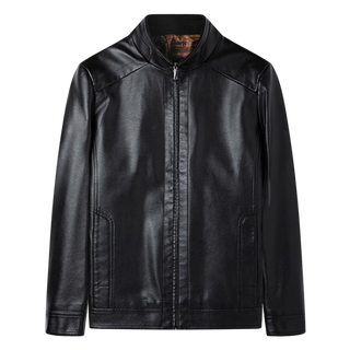 Playboy stand collar leather jacket men's 2025 autumn and winter velvet thickened leather jacket middle-aged and elderly dad jacket jacket black l 175