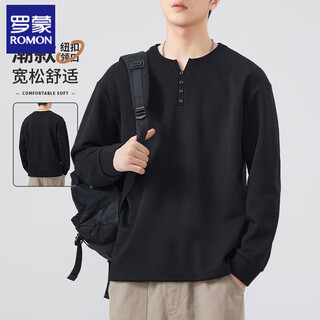 Romon men's long-sleeved t autumn and winter trendy henry collar tops plus velvet autumn and winter sweatshirts for men with inner bottoming shirts for men 1309 black m 90-105jin jin is equal to 0.5 kg