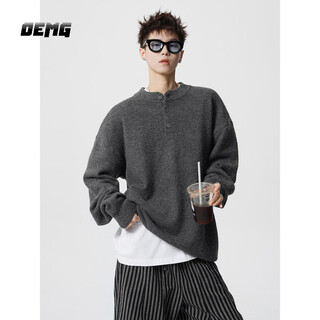 Oemg henry collar bottoming sweater men's autumn and winter top warm sweater trendy brand lazy style high-end jacket gray xl recommended 110-130jin jin equals 0.5 kg