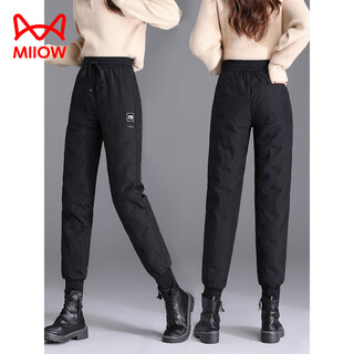 Miiow white duck down pants for women can be worn outside, fashionable high-waisted thickened warm and cold-proof cotton pants for women, black l 80-95jin jin is equal to 0.5 kg