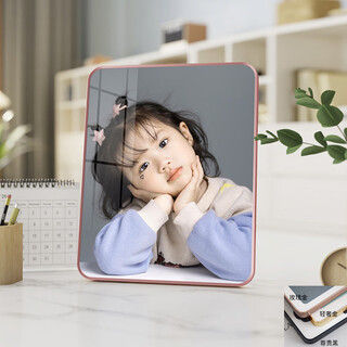 Fantasy baby photo crystal table with rose rounded corner photo frame. customizable wedding photo studio quality. single frame. rose gold - rounded corner table (vertical version). 8 inches 15.2x20.3cm. high definition production - studio quality.