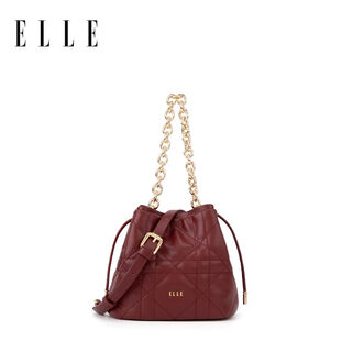 Elle women's bag new chain bucket bag women's rhombus fashion handbag crossbody bag valentine's day gift 24676 burgundy