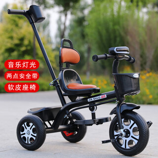 Jiashuo children's tricycle baby infant stroller bicycle 1-3-5 years old stroller bicycle baby walking artifact black solid wheel push handle seat belt_brake music light soft seat