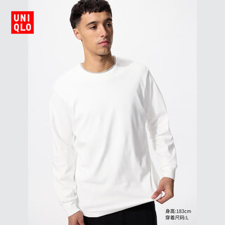 Uniqlo men's and women's soft round neck t-shirt/casual long-sleeved top 25 autumn and winter new style 479783 00 white l /175/100a