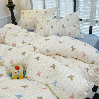 Yusenyi custom-made children's bed sheets and quilt covers three- or four-piece set pure cotton student dormitory single sheet 1.2 meters 1.5 quilt colorful bear bed sheet style baby bed three-piece set suitable for 120x150 quilt core + sheet style