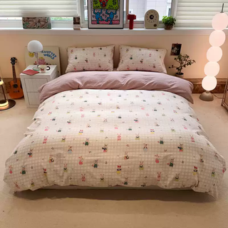 Yonghuan new type a maternal and infant grade cotton xinjiang long-staple cotton brushed four-piece set pure cotton quilt cover sheet bunny bed sheet style 1.2 three-piece quilt cover 150x200 1.2