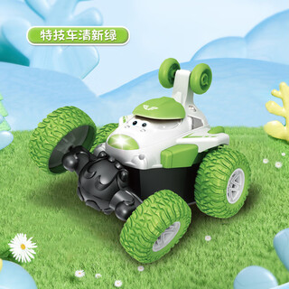 Shantou lincun children's toy tumbling remote control stunt car with light music rotating toy car charging drift flip off-road vehicle for men airman stunt car fresh green portable gift box 2 sets of lithium with a battery life of about 80 minutes