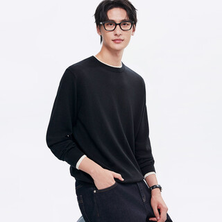 Mr. cotton yangzi yarn merino pure wool contrast color collar sweater men's autumn and winter right shoulder round neck pullover wool sweater black xl