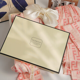 芬腾维多利亚带胸垫桑蚕丝睡衣女夏季真丝三件套送闺蜜女友礼盒装 粉杏迷宫V字短袖短裤长裤三件套 M 80-100斤