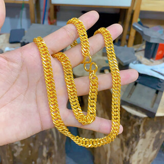 Old temple gold-coated silver riding whip necklace gold-coated silver men's gold chain fashion versatile style light luxury necklace 8mm riding whip necklace about 65 grams long about 60cm