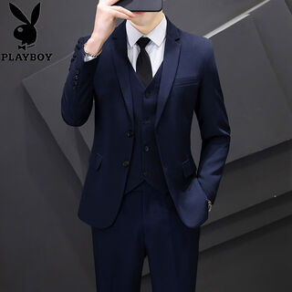 Suit suit men's korean style slim casual jacket groom wedding dress business formal suit large size two-button navy blue single suit s s