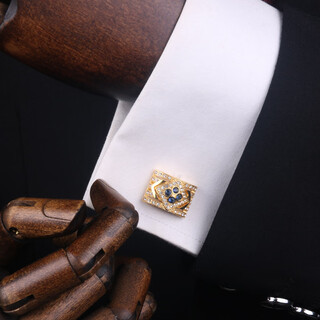 Lieshang gold-plated deep blue cufflinks for men, simple french shirt sleeve studs, suit cuff buttons, light luxury birthday gift, deep blue lord cufflinks