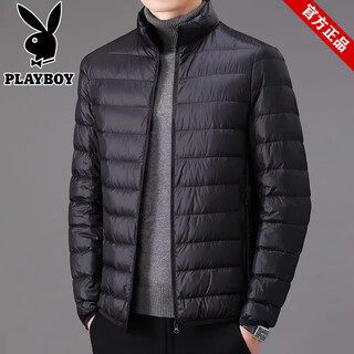 Playboy lightweight down cotton jacket short winter new style men's large size casual stand-up collar warm liner dad's cotton-padded jacket black stand-up collar 2xl 125-140jin jin is equal to 0.5 kg