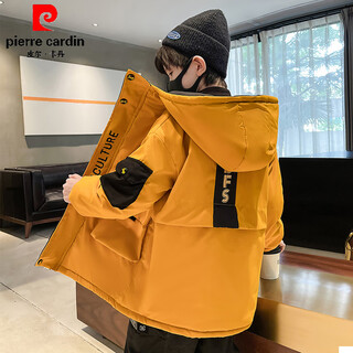 Pierre cardin children's clothing boys parker down jacket 2025 new cotton jacket older children's winter thickened velvet autumn and winter jacket yellow 110 cm