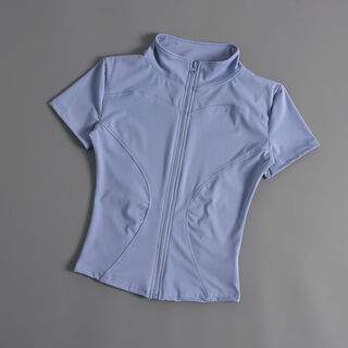 2024 new summer style nude short-sleeved t-zip fitness clothes women's cycling clothes outdoor sports yoga training tops blue s s
