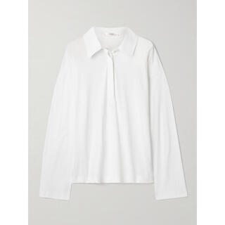The row fw25 light luxury women's roddie brushed cotton knitted polo shirt white 20 | small