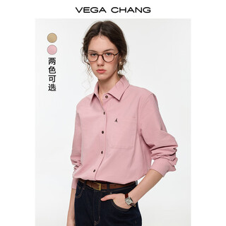 Vega chang pink sailing embroidered shirt for women 2025 new autumn and winter versatile shirt sweet peach pink s