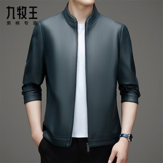 Jiumu king 2025 autumn and winter leather jacket men's stand collar haining leather jacket middle-aged dad casual short leather jacket men blue n2339 s 165