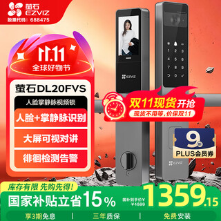 萤石DL20FVS人脸大屏视频锁 标准锁 极致灰 3D人脸识别指纹掌静脉智能锁 家用半自动猫眼门铃电子门锁