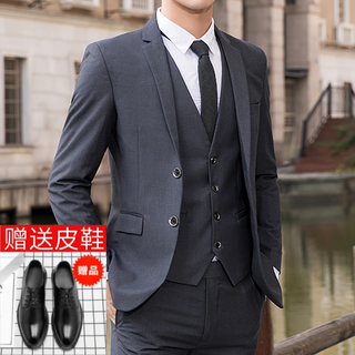 Kaduton suit suit men's business slim suit men's work professional formal wear men's groomsmen clothing groom's wedding dress gray suit+pants+shirt+leather shoes l 105-115jin jin equals 0.5 kg + 6 gifts