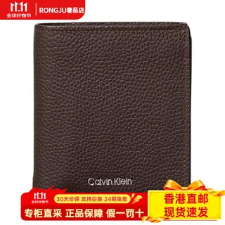 Calvin klein grained texture embossed logo leather wallet men's dark brown basics (bag)