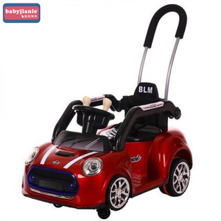 Babyjianle children's electric car four-wheel swing stroller push dual drive remote control baby toy can be red paint + 2.4 remote control + push rod + swing