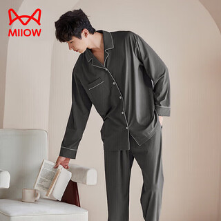 Catman men's pajamas men's pure cotton spring and autumn lapel cardigan long-sleeved home clothes anti-mite and antibacterial can be worn outside 25 years new product