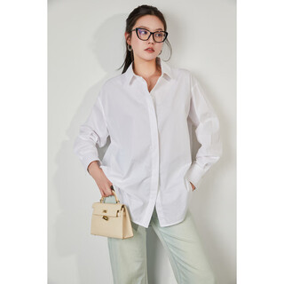 Ksoeur k sister macaron shirt 40 count combed cotton solid color versatile shirt for women beige s