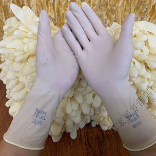 Raft core thickened beef tendon gloves disposable latex rubber high elastic hand waterproof extended dishwashing cleaning housework a grade powder-free beef tendon beige 12 inches thickened 10 pieces s small size