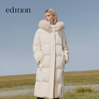 Edition down jacket women's raccoon fur collar hooded long windproof light warm goose down jacket beige xs