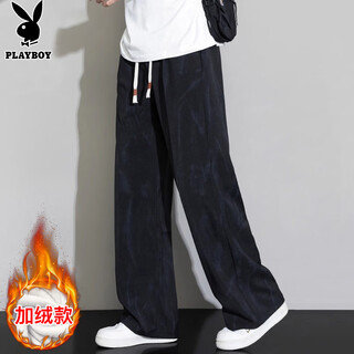Playboy (playboy) pants men's velvet thickened straight casual pants men's winter loose sports wide-leg trousers black velvet xl