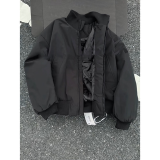 Wu nan short flight jacket men's cotton jacket autumn and winter stand collar cotton jacket men's thickened warm high street cotton jacket men's black regular jacket xl