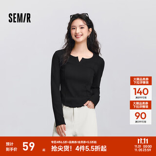 Semir shopping mall same style long-sleeved t-shirt women's short solid color tight slimming 2025 spring new style fungus top black 90001 s /155/80a