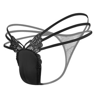 Sexy men's thong hollow butterfly protruding transvestite cd cross-dressing special hidden jj underwear fake vagina underwear for men black one size fits all