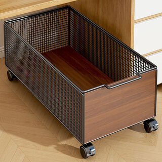 Xaoimi book storage box under the table removable bag storage rack with wheels book organization box student dormitory book storage black pulley with wheels (large size)