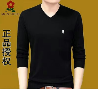 Montagut ultra-thin wool sweater men's long-sleeved t-shirt heart-neck sweater sweater v-neck bottoming shirt autumn and winter men's clothing dream v-neck - black wool sweater thin one size 165/80a recommended 95-120jin jin equals 0.5 kg