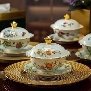 He jiagong ceramic stew bowl with lid, high-end and exquisite hotel club, open fire heating bird's nest cup, buddha jumping over the wall, soup cup for one person, pomegranate flower-bird's nest ingot stew cup