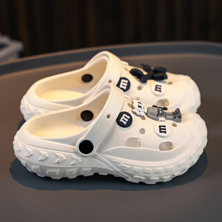 男童洞洞鞋踩屎感2025新款夏季儿童沙滩凉拖男孩外穿拖鞋中大童鞋 白色【主图款】 26 _【26_27】