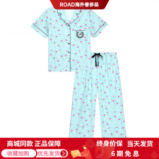 Victoria's secret pink light and comfortable shirt-style home lace-up trousers pajama set for women blue background daisy jacquard blue background daisy jacquard m
