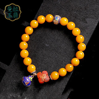 Manla jade natural beeswax bracelet native buddha sanskrit jade amber chicken oil yellow zodiac old wax bracelet for women dog, pig/amitabha