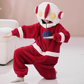 Girls one-piece pajamas 2024 autumn and winter style children boys coral velvet sleeping bag thickened cartoon ultraman home clothes red ultraman 90 height about 80cm