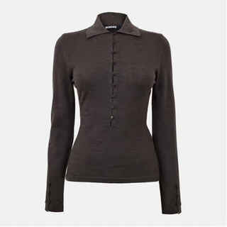 Jacquemus light luxury women's jacquard knitted long-sleeved shirt dark brown 20 | 10 (fr38)
